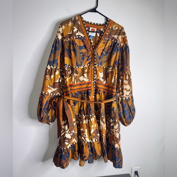 FARM RIO Anthropologie Long Sleeve V-Neck Printed Mini Dress - Picture 4 of 11